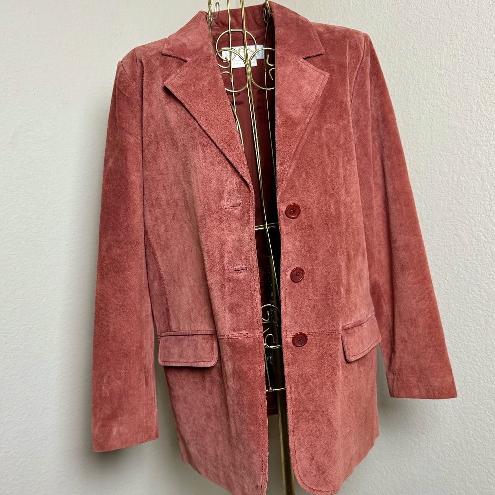 2P Petite Margaret Godfrey Dusty Rose Suede Leather Jacket Coat Women’s